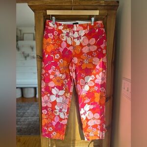 Talbots Red and Pink Floral Crop Pants Size 8